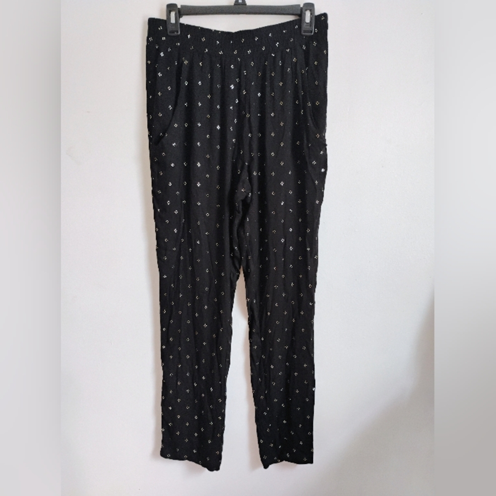 Knot Sisters | Black High Waist Metallic-Dot Linen Pants | S | NWOT